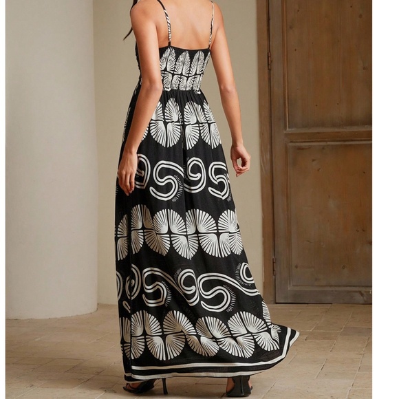 Boho Floral Print Embroidered High Waisted Maxi Dress - Picture 6 of 10